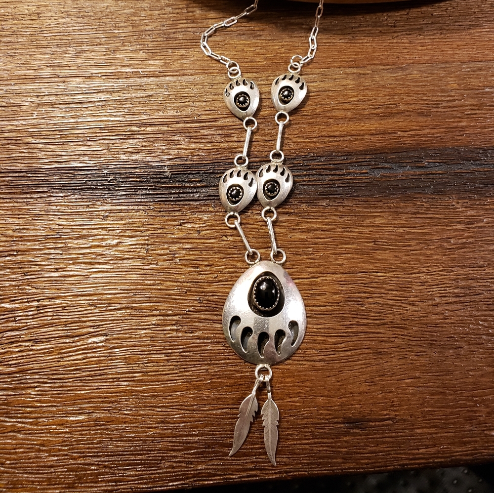 Vintage Sterling Silver Onyx Necklace